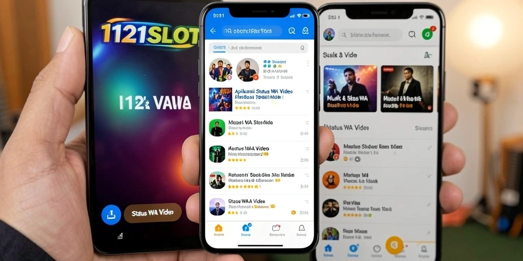 Antarmuka aplikasi 1121SLOT dengan berbagai pilihan video Status WA.