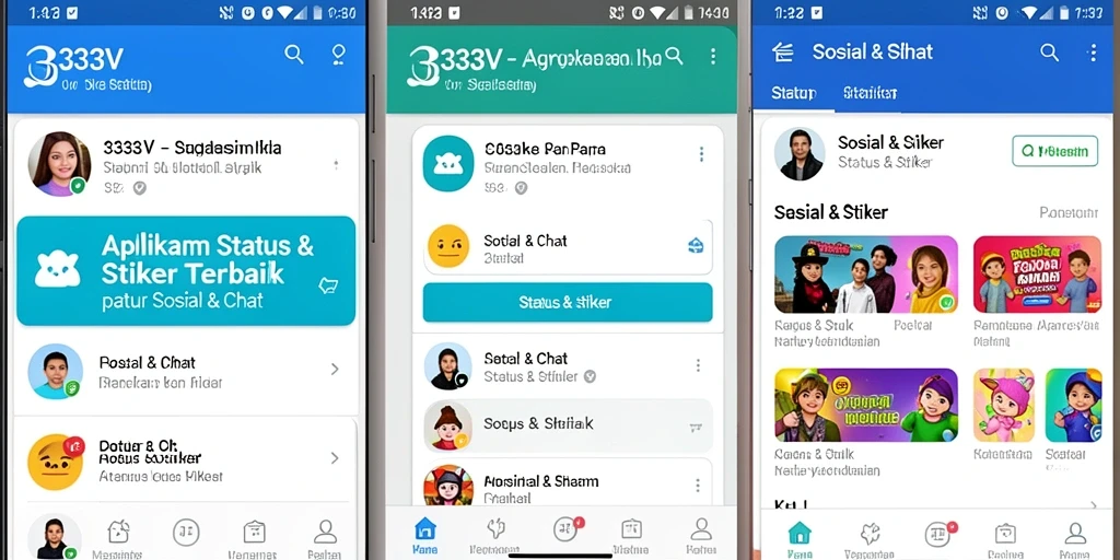 Tampilan antarmuka 333V menampilkan pilihan stiker yang beragam dan menarik.