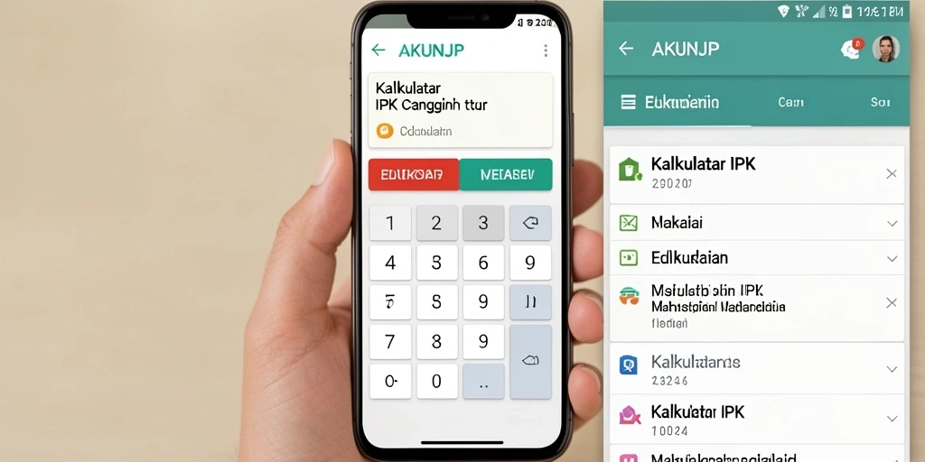 Screenshot utama aplikasi AKUNJP menampilkan antarmuka Kalkulator IPK yang sederhana dan intuitif.