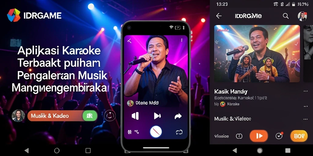 Antarmuka IDRGAME menunjukkan berbagai fitur karaoke yang menarik.