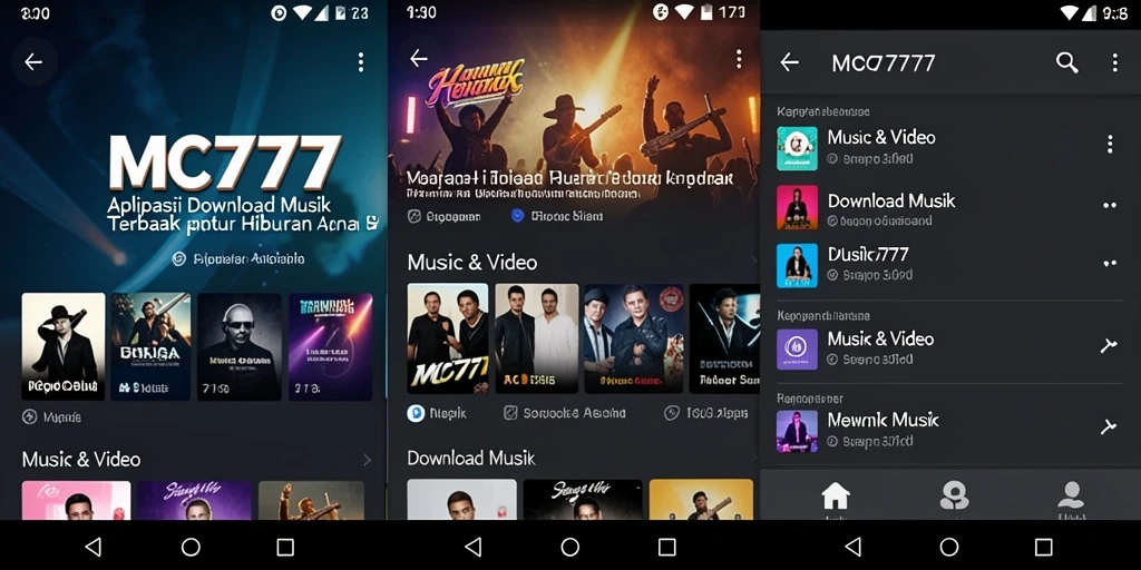 Tampilan antarmuka aplikasi MC777 untuk Download Musik yang user-friendly.