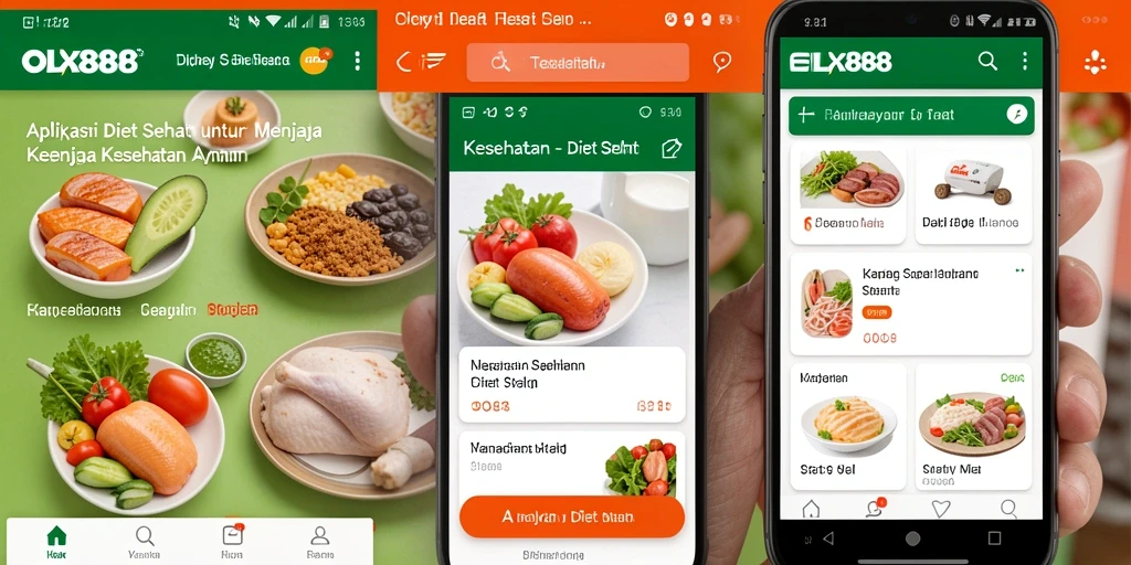 Tampilan antarmuka OLX888 yang intuitif dengan fitur Diet Sehat.