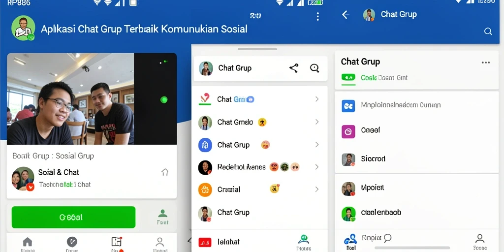 Tampilan antarmuka RP886 yang bersih dan modern untuk Chat Grup.