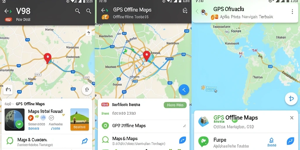 Antarmuka intuitif aplikasi GPS Offline Maps V98 yang memudahkan navigasi.